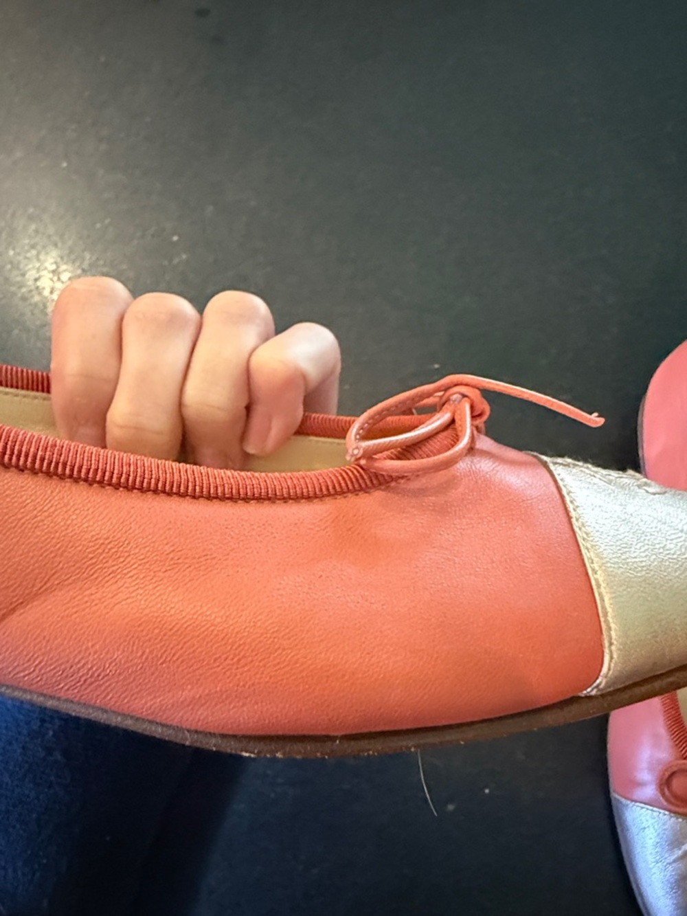 CHANEL Coral and Silver Leather Cap-Toe Ballet Flats - Picture 15 of 17